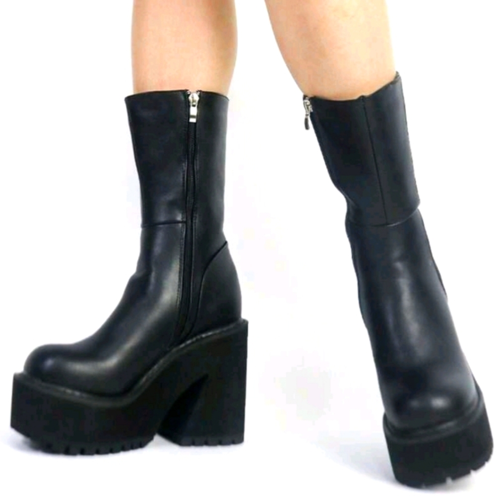 Black Heeled Platform Combat Boots